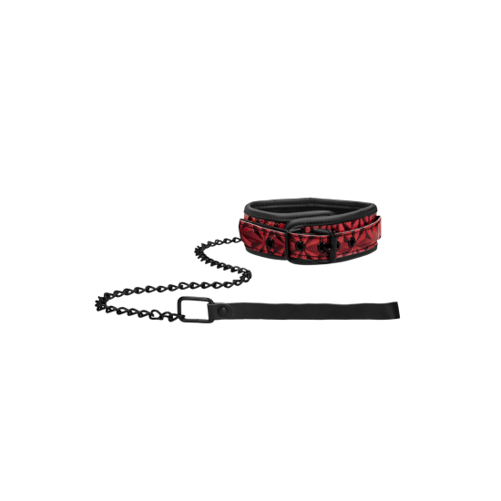 Ouch! Luxury Collar With Leash Burgundy BDSM obojek s vodítkem