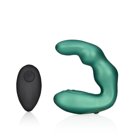 Ouch! Bent Vibrating Prostate Massager with Remote Control Metallic Green