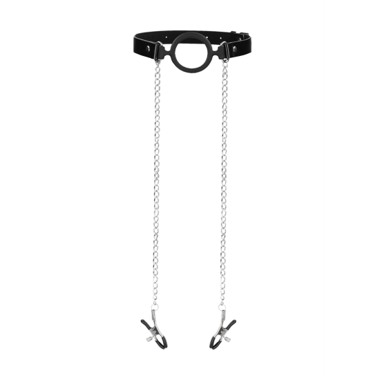 OUCH! O-Ring Ball Gag with Nipple Clamps