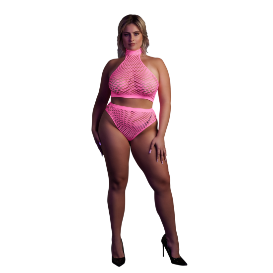 Ouch! Glow in the Dark Turtle Neck and High Waist Slip Neon Pink