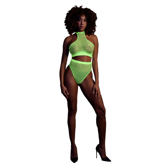 Ouch! Glow in the Dark Turtle Neck and High Waist Slip Neon Green