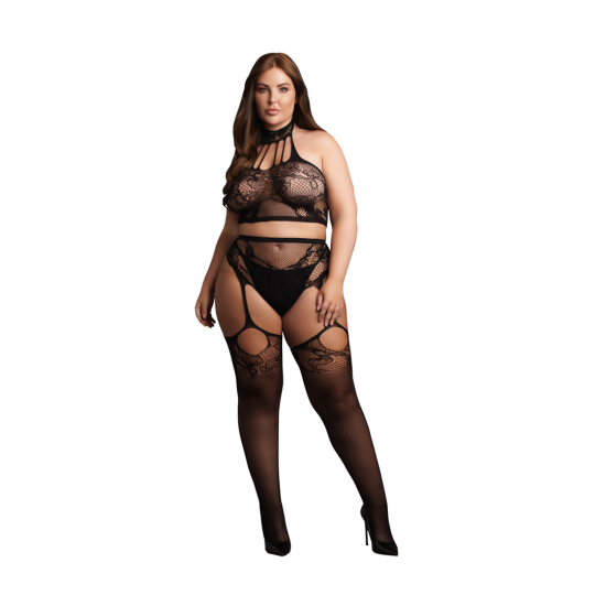 Dvoudílný set síťovaného prádla s krajkou Le Désir, plus size