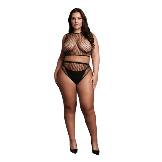 Le Désir by Shots 2 Pc Crop Top - Pantie and Fishnet Structure - OSX - Black