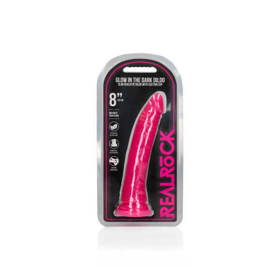 RealRock Slim Realistic Dildo with Suction Cup Glow in the Dark Pink 20 cm