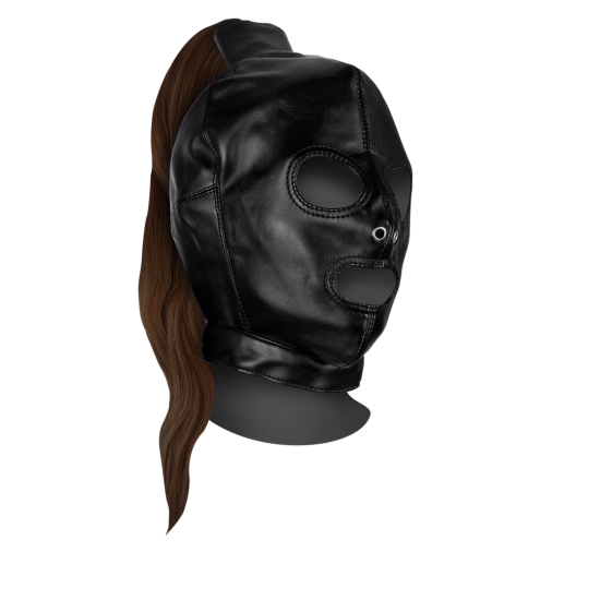Ouch! Xtreme Mask with Brown Ponytail Black