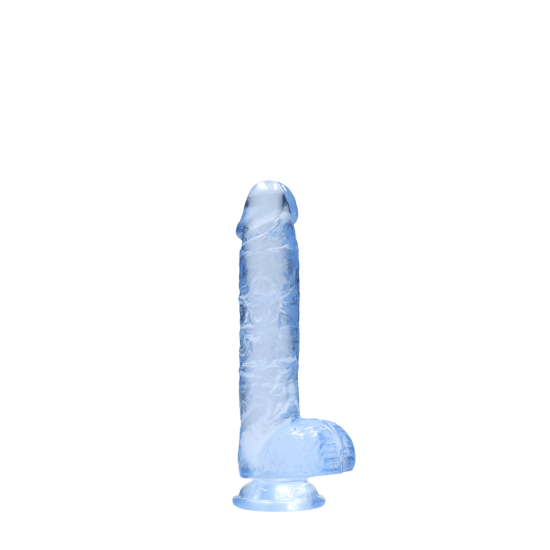 RealRock Gelové dildo Crystal Clear 6 dildo s přísavkou a varlaty 17 x 3,1 cm