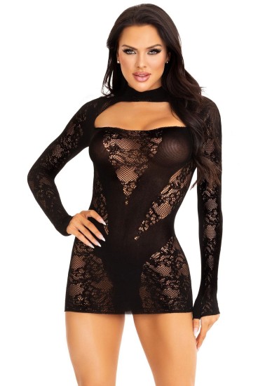 Šaty Leg Avenue Mini dress with gloved sleeves černé