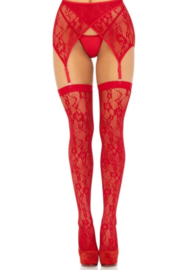 Leg Avenue Lace Thigh Highs & Garterbelt 1608 Red