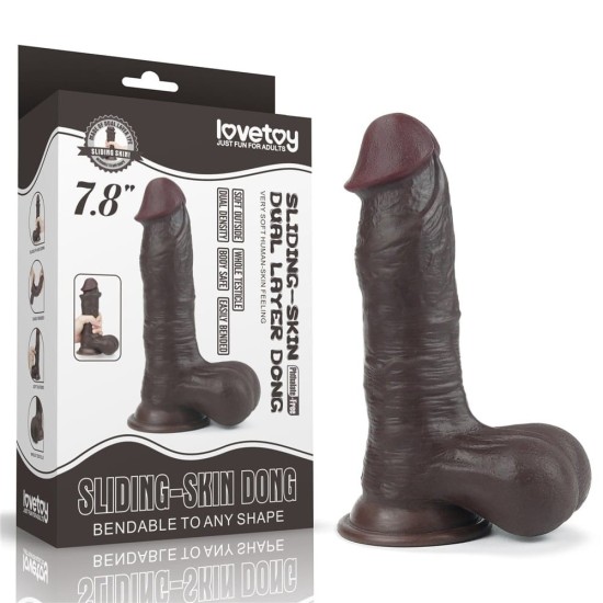 LoveToy 7.8" Sliding Skin Dual Layer Dong Brown realistické dildo 20 x 5 cm