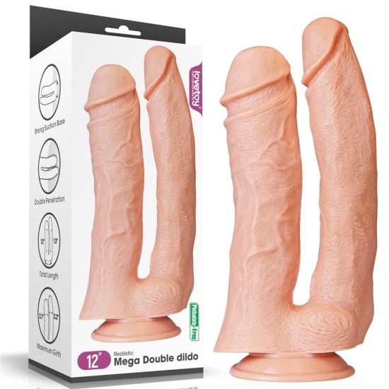 LoveToy 12″ Realistic Mega Double Dildo, tělové dildo s přísavkou 33 x 5,6 / 6,6 cm