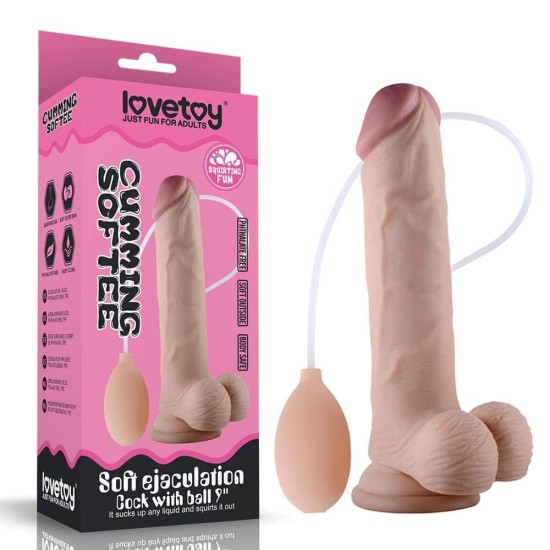 LoveToy 9 Soft Ejaculation Cock with Ball, měkké realistické dildo s přísavkou 23,5 x 4,3 cm