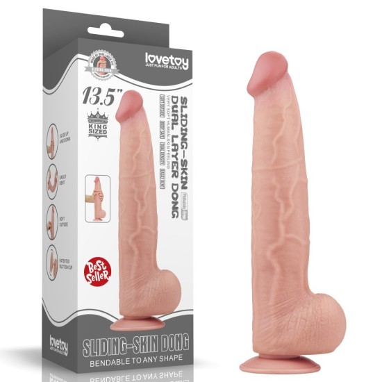 LoveToy King Sized Sliding Skin Dual Layer Dong 13.5" Flesh