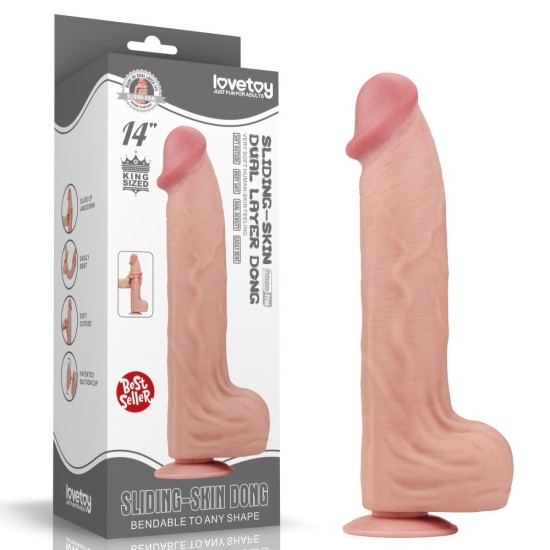 LoveToy King Sized Sliding Skin Dual Layer Dong 14" Flesh