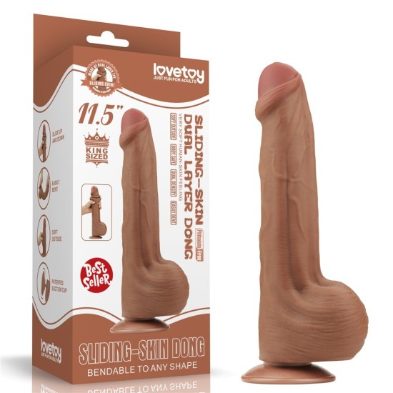 Lovetoy 11.5'' King Sized Sliding Skin Dual Layer Dong Brown