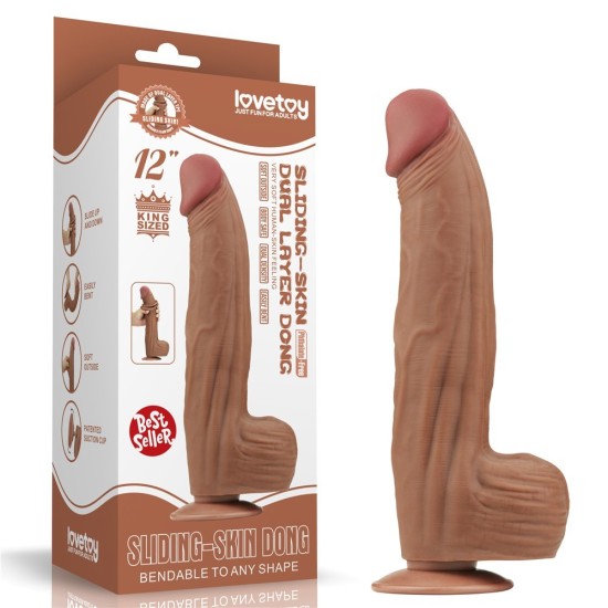 Lovetoy 12'' King Sized Sliding Skin Dual Layer Dong Brown