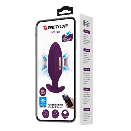 Pretty Love Jefferson Electroshock Anal Plug Global Remote Control Series Purple