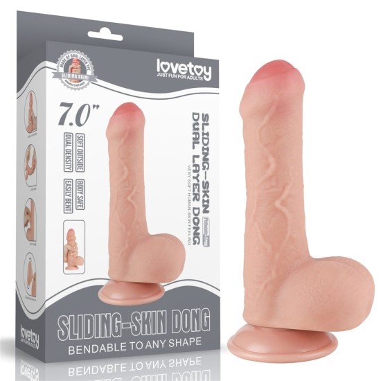 Lovetoy Dildo 7" Sliding Skin Dual Layer Dildo Klasyczne z przyssawką Béžový